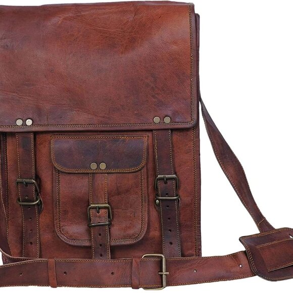 Brown Leather Crossbody Bag Messenger Satchel for Men and Women - Picture 1 of 9